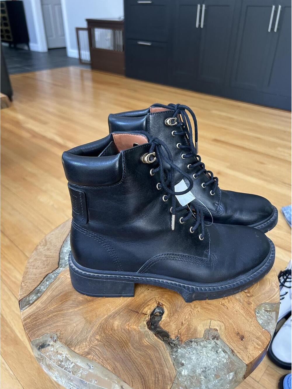 Coach Lorimer Bootie Black Leather Lace-Up Ankle Boots Women's 7.5